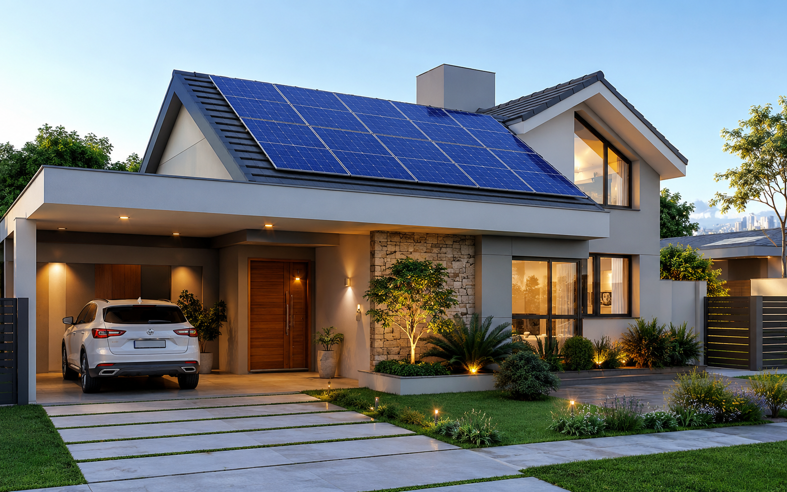 Casa moderna com sistema de energia solar